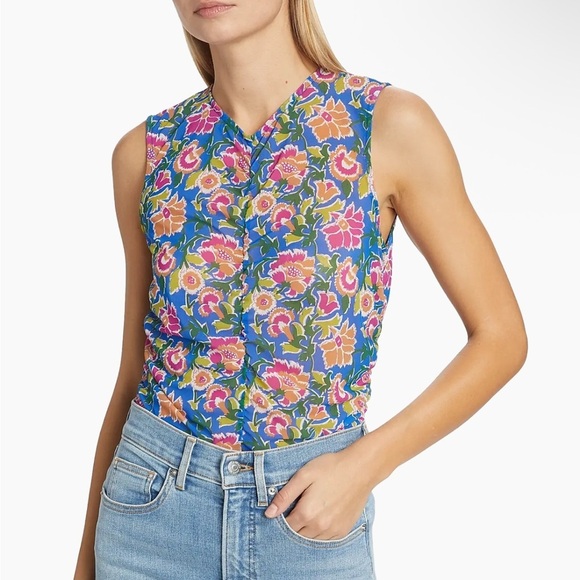 Veronica Beard Tazmin Ruched Floral Mesh Top Size 8